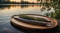 Golden Hour River Lamprey: Fresh Catch on Wooden Tray Royalty Free Stock Photo