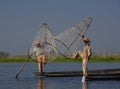 Two Fishermen Using Traditional Method of Inle Lake