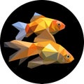 Two fishes in the aquarium polygon style. Fashion illustration o