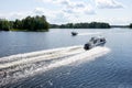 Two Fishing Boats Crossing in a Lake Saimaa, Finland