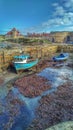 Two fishing boats on the dried seashore Royalty Free Stock Photo