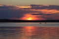 Two fishing boats on lake Seliger at sunset Royalty Free Stock Photo