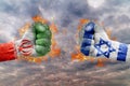 Two fist with the flag of Iran and Israel faced at each other Royalty Free Stock Photo