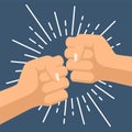 Two fists punching each other, flat style pattern. Fist bump illustration background. Two hands in air bumping together, punching Royalty Free Stock Photo