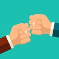 Two fists punching each other, flat style pattern. Fist bump illustration background. Two hands in air bumping together, punching Royalty Free Stock Photo