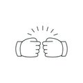 Two fists together vector illustration, two hands in air bumping together, punching label, fighting, modern design sign isolated Royalty Free Stock Photo