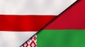 The two flags of Belarus. Official flag and flag of protesters. Belarus election