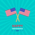 Two flags Happy independence day United states of America. 4th of July. Sunburst background Card Flat design Royalty Free Stock Photo
