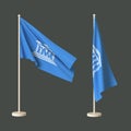 Two flags of UNESCO on a neutral background - one fluttering on a flagpole, the other twisted tabletop. 3D rendering.