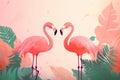 Two flamingo birds making heart shape with necks