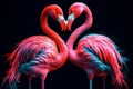 Two flamingo birds making heart shape with necks