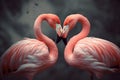 Two flamingo birds making heart shape with necks