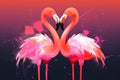 Two flamingo birds making heart shape with necks