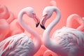 Two flamingo birds making heart shape with necks