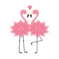 Two flamingo set. Pink heart. Flower body. Exotic tropical bird. Zoo animal collection. Cute cartoon character. Decoration element Royalty Free Stock Photo