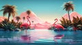 Two flamingos standing in a water against each other