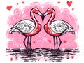 Two Flamingos Standing In Water - Flamingo love talk Royalty Free Stock Photo