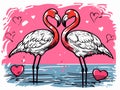 Two Flamingos Standing In Water - Flamingo love talk Royalty Free Stock Photo