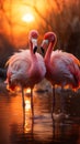 Two flamingos at sunset Royalty Free Stock Photo