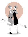 Two flappers girls wearing 1920s clothes dancing Charleston. Royalty Free Stock Photo