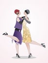 Two flappers girls wearing 1920s clothes dancing Charleston. Royalty Free Stock Photo