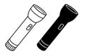 Flashlight Illustration, Black and White, Outline and Silhouette Versions Royalty Free Stock Photo