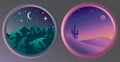 Two flat night landscapes with stars and the moon