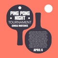 Two flat ping pong rackets with ball. Table tennis sport equipment poster vector illustration for table tennis day.Ping Royalty Free Stock Photo