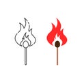 two flat and thin line burning matches Royalty Free Stock Photo