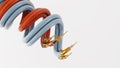 Two flexible electric copper wires, closeup of electric cable,