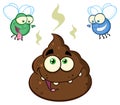 Two Flies Hovering Over Pile Of Happy Poop Cartoon Characters Royalty Free Stock Photo