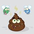 Two Flies Hovering Over Pile Of Happy Poop Cartoon Characters Royalty Free Stock Photo