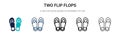 Two flip flops icon in filled, thin line, outline and stroke style. Vector illustration of two colored and black two flip flops Royalty Free Stock Photo