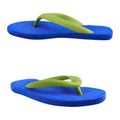 Two flipflops side view in blue and green isolated on white generative ai illustration
