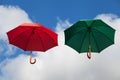 Floating Umbrellas in Red and Green Royalty Free Stock Photo