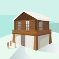 Two-floor traditional mountain house, ski, mountain landscape. Royalty Free Stock Photo