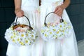 Two Flower Girls Holding Daisy Baskets Royalty Free Stock Photo