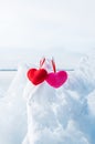 Two fluffy hearts and cool February ice