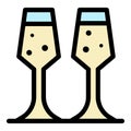 Two flute glasses icon color outline vector