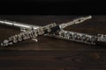 Two flutes on a wooden surface Royalty Free Stock Photo