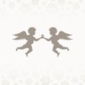 Two Flying Christmas Angels Holding Gift Brown And Beige