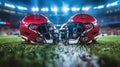 Two Football Helmets on Field Royalty Free Stock Photo
