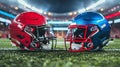 Two Football Helmets on Field Royalty Free Stock Photo