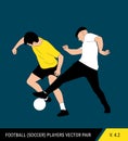 Two football opponents from different teams are fighting for the ball. Soccer players are fighting for the ball. Colorful vector