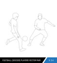 Two football opponents from different teams are fighting for the ball. Soccer players are fighting for the ball. Outline