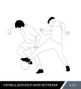 Two football opponents from different teams are fighting for the ball. Soccer players are fighting for the ball. Outline