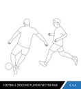 Two football opponents from different teams are fighting for the ball. Soccer players are fighting for the ball. Outline