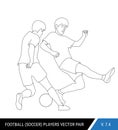 Two football opponents from different teams are fighting for the ball. Soccer players are fighting for the ball. Outline