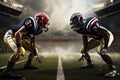 two football players in action, American Footballers Battling it Out on Field with Stadium in Background, AI Generated Royalty Free Stock Photo