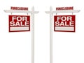 Two Foreclosure For Sale Real Estate Signs with Clipping Path Royalty Free Stock Photo